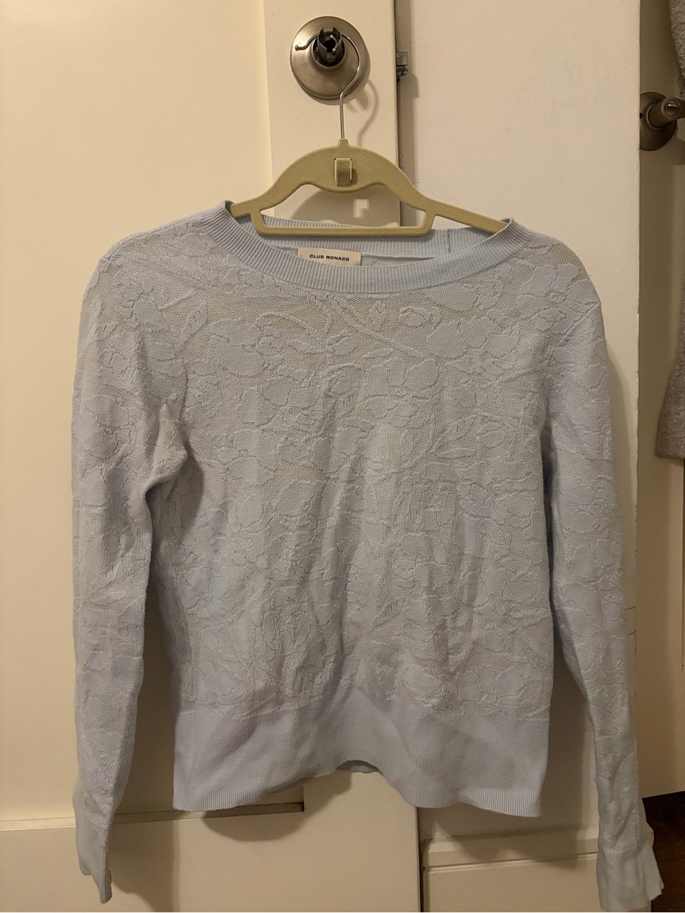 Club Monaco Pale Blue Lace-Textured Crewneck Sweater